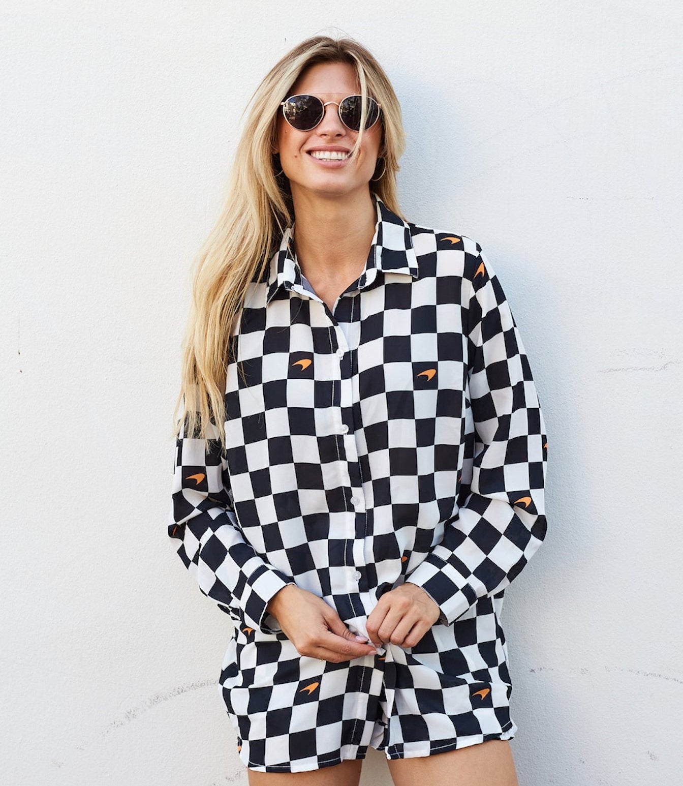 Kenny Flowers x McLaren Checkered Flag Womens Long Sleeve Resort Shi