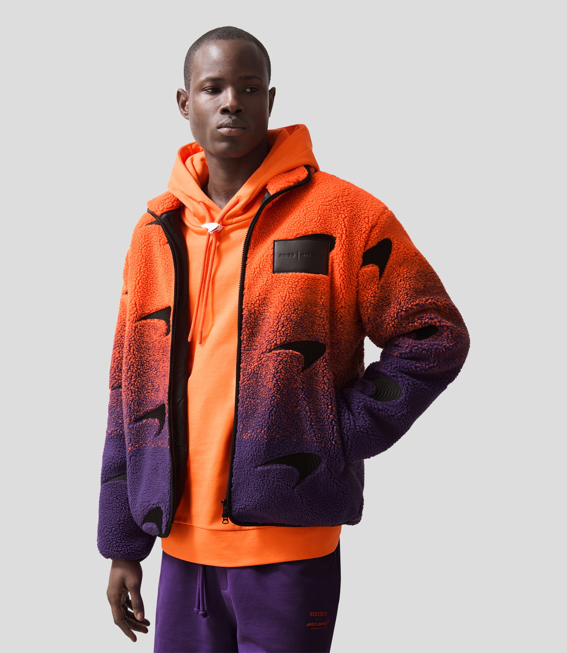 Reiss x McLaren Formula 1 Team Unisex  Ombré Fleece Jacket - Papaya/Purple