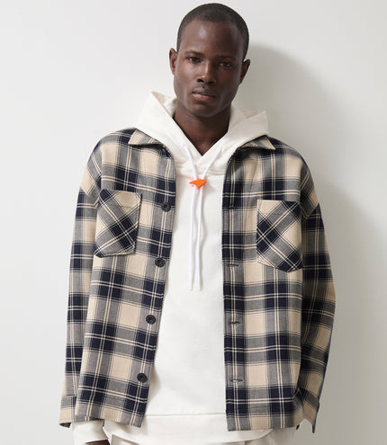 Reiss x McLaren Formula 1 Team Mens Endurance Check Logo Overshirt - Navy/Off White