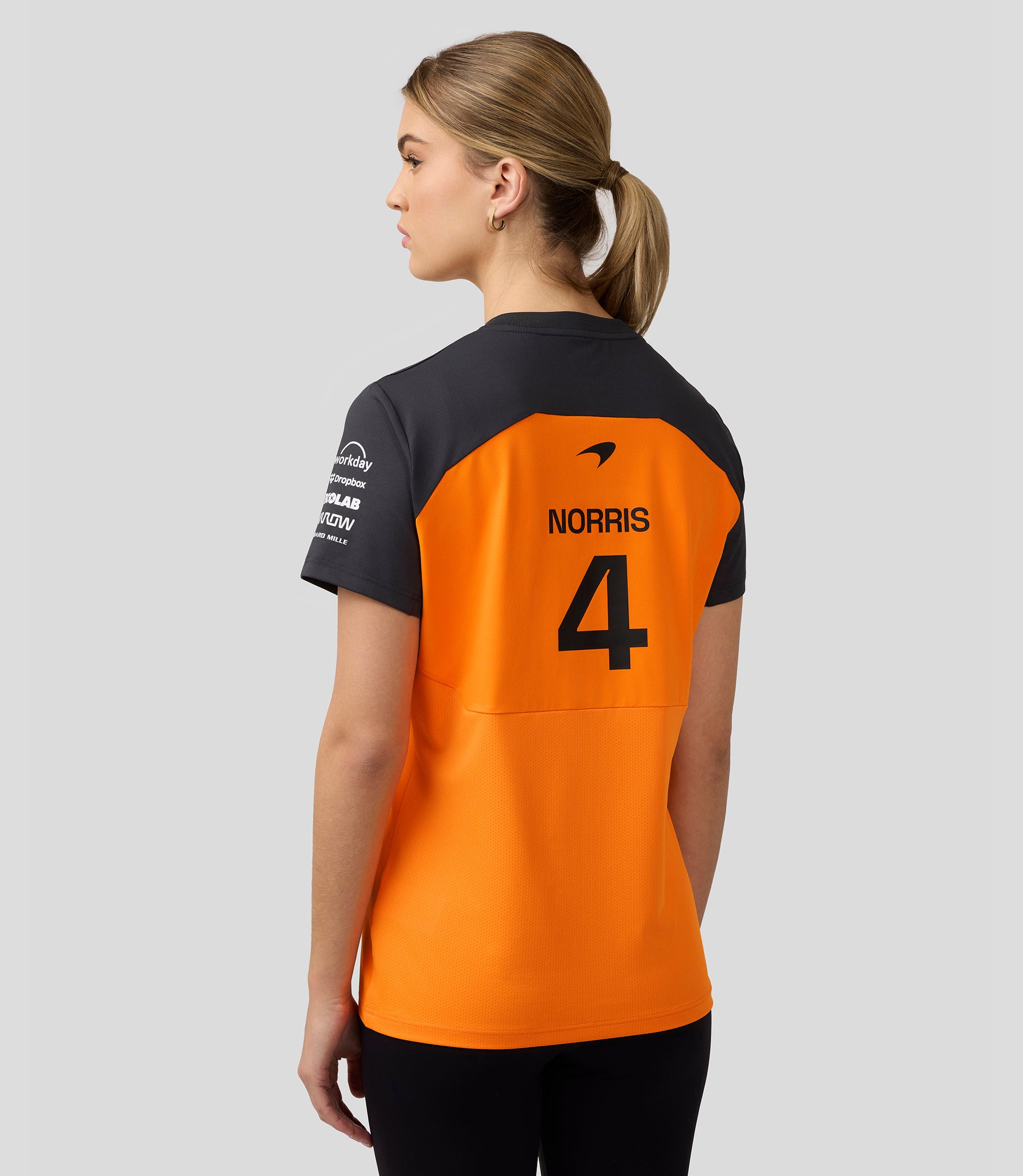 Official Womens McLaren Formula 1 Team Set Up T-Shirt Lando Norris - Papaya/Phantom