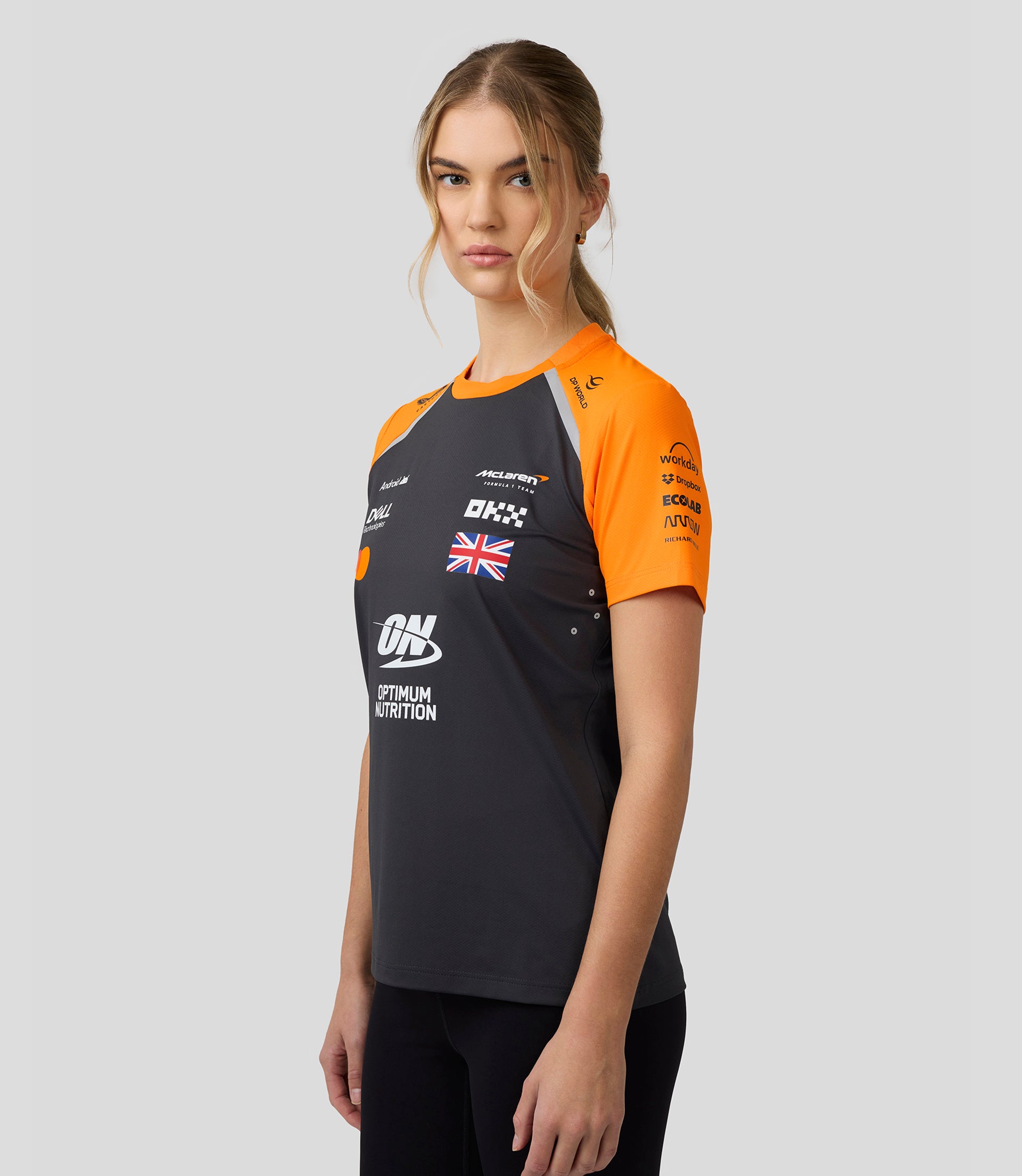 Official Womens McLaren Formula 1 Team Set Up T-Shirt Lando Norris - Phantom/Papaya