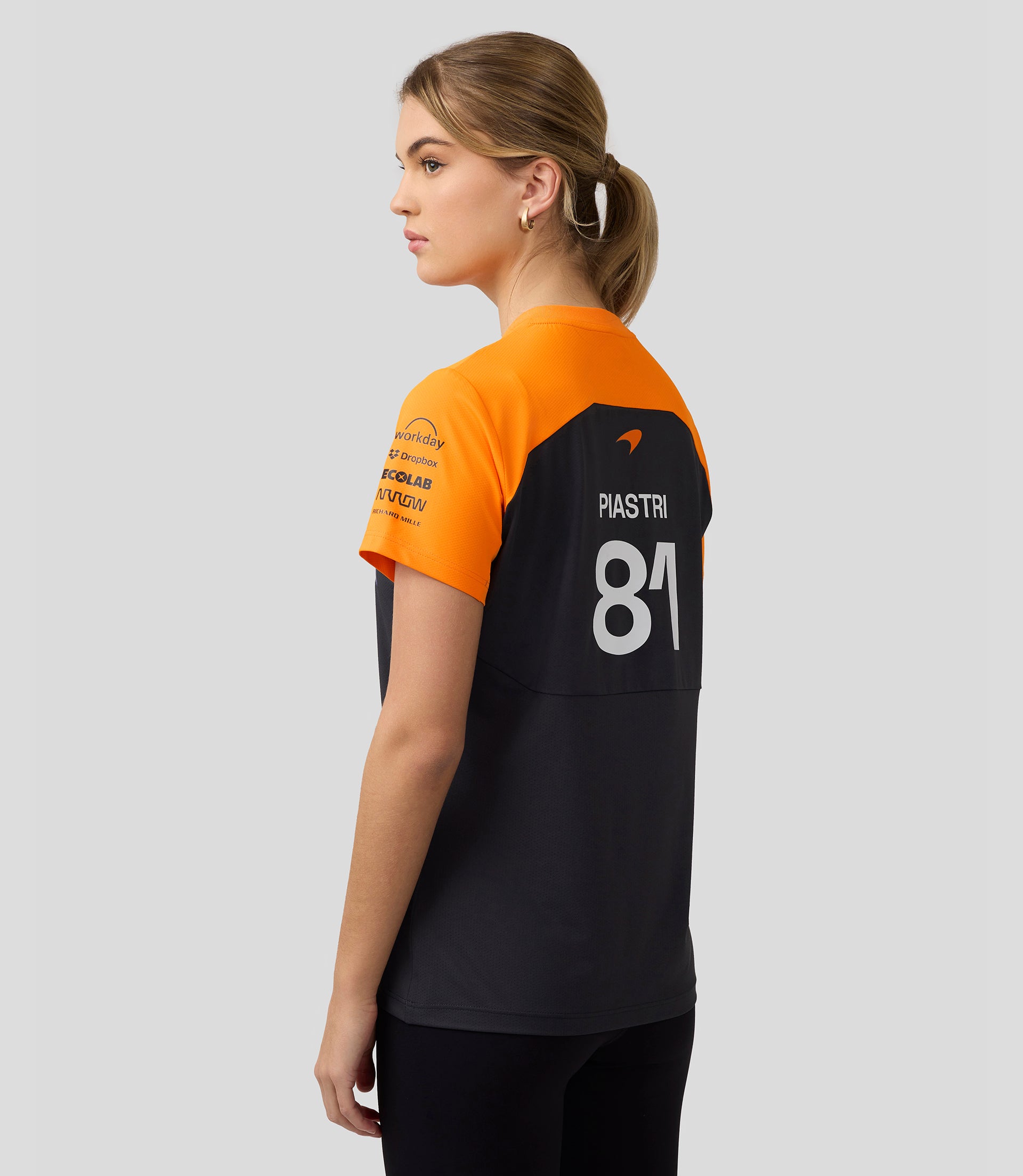 Official Womens McLaren Formula 1 Team Set Up T-Shirt Oscar Piastri - Phantom/Papaya