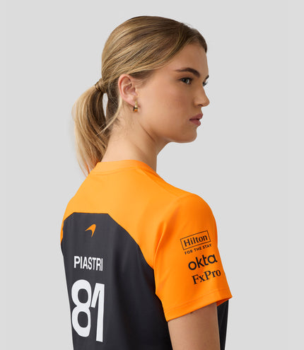 Official Womens McLaren Formula 1 Team Set Up T-Shirt Oscar Piastri - Phantom/Papaya