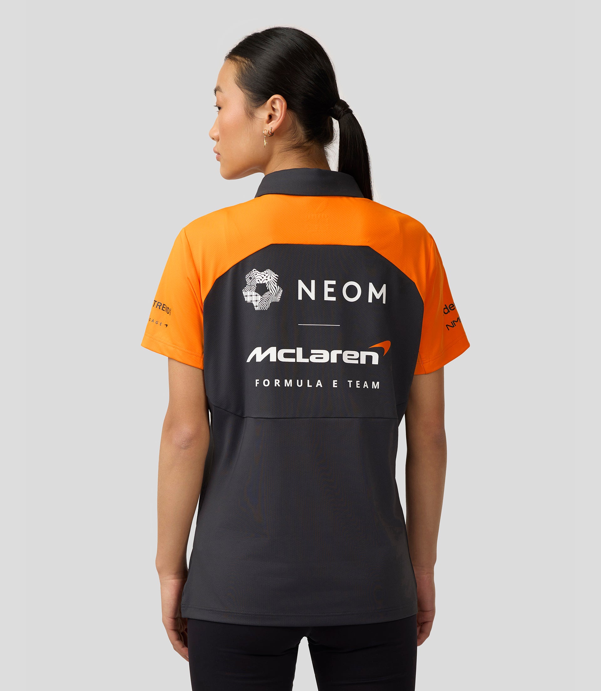 Official Womens McLaren Formula E Team Polo Shirt - Phantom/Papaya