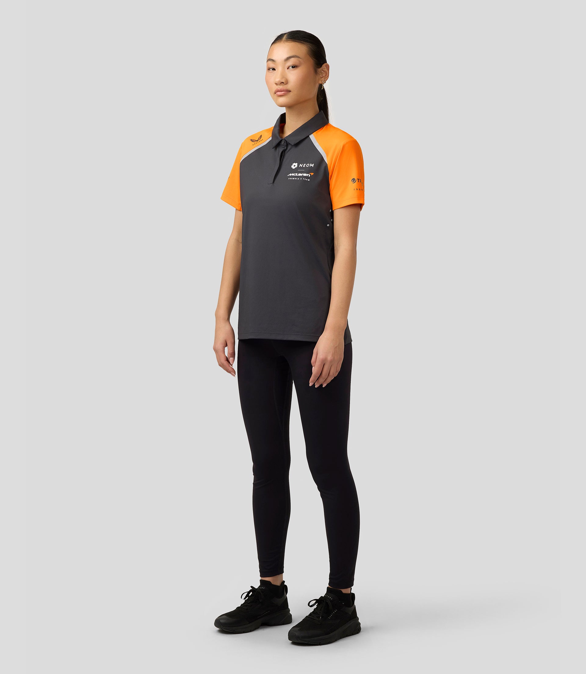 Official Womens McLaren Formula E Team Polo Shirt - Phantom/Papaya