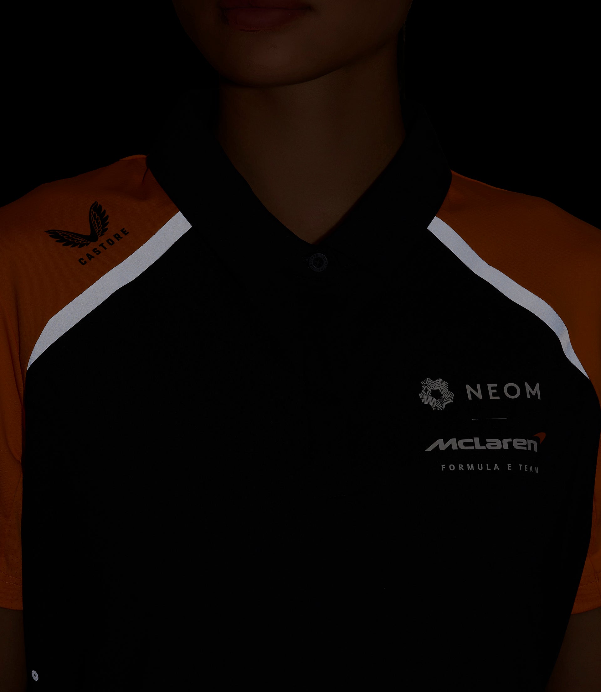 Official Womens McLaren Formula E Team Polo Shirt - Phantom/Papaya