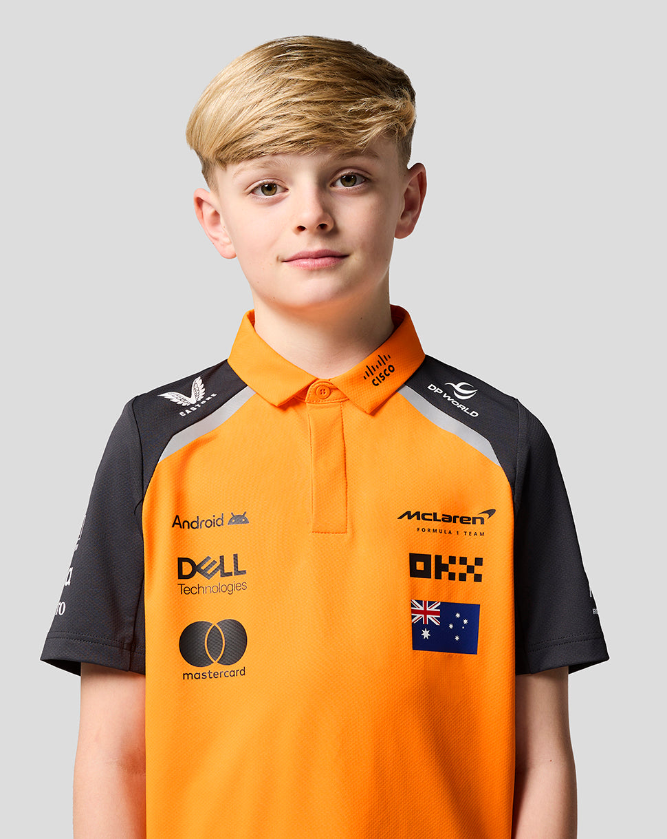 Official Junior McLaren Formula 1 Team Oscar Piastri Polo Shirt - Papaya/Phantom