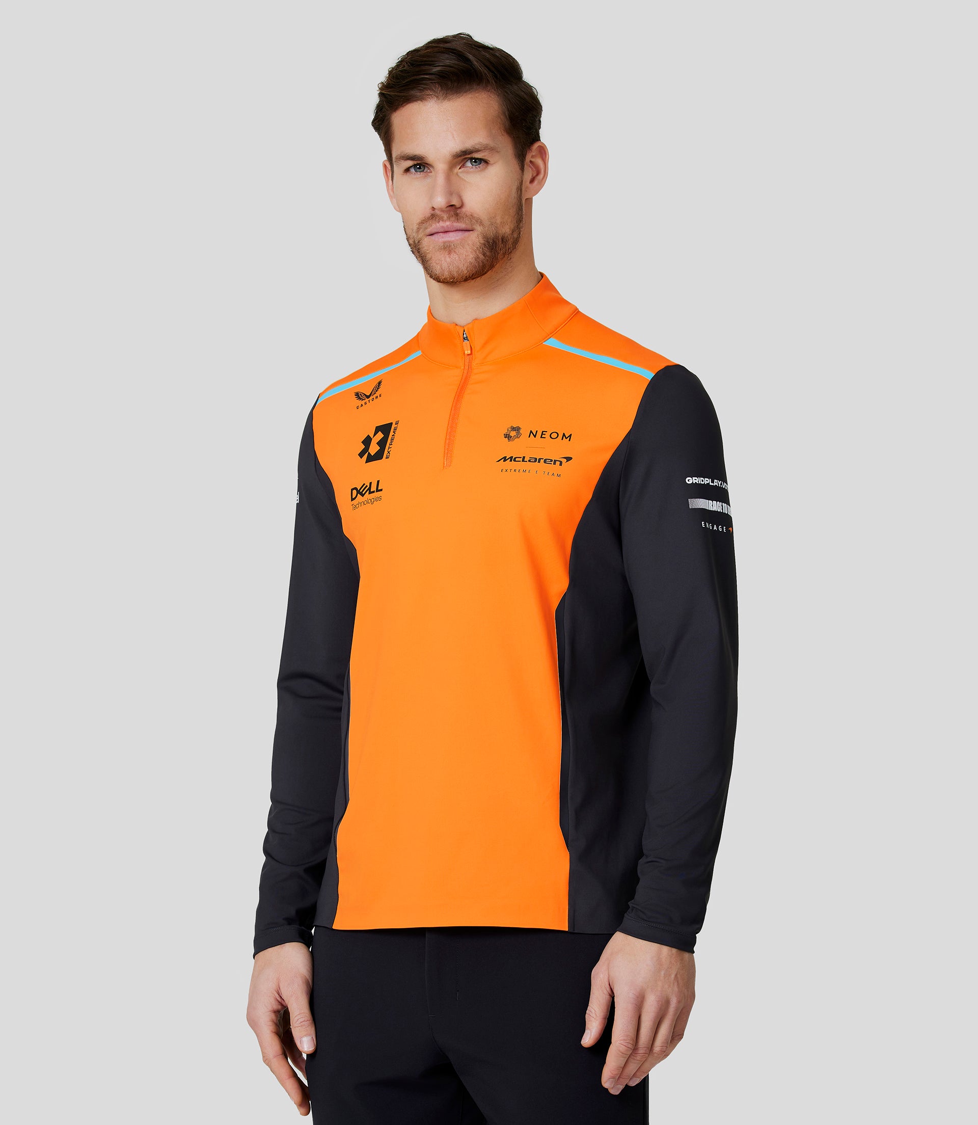 Mens Official Teamwear Quarter Zip Top Neom McLaren Extreme E