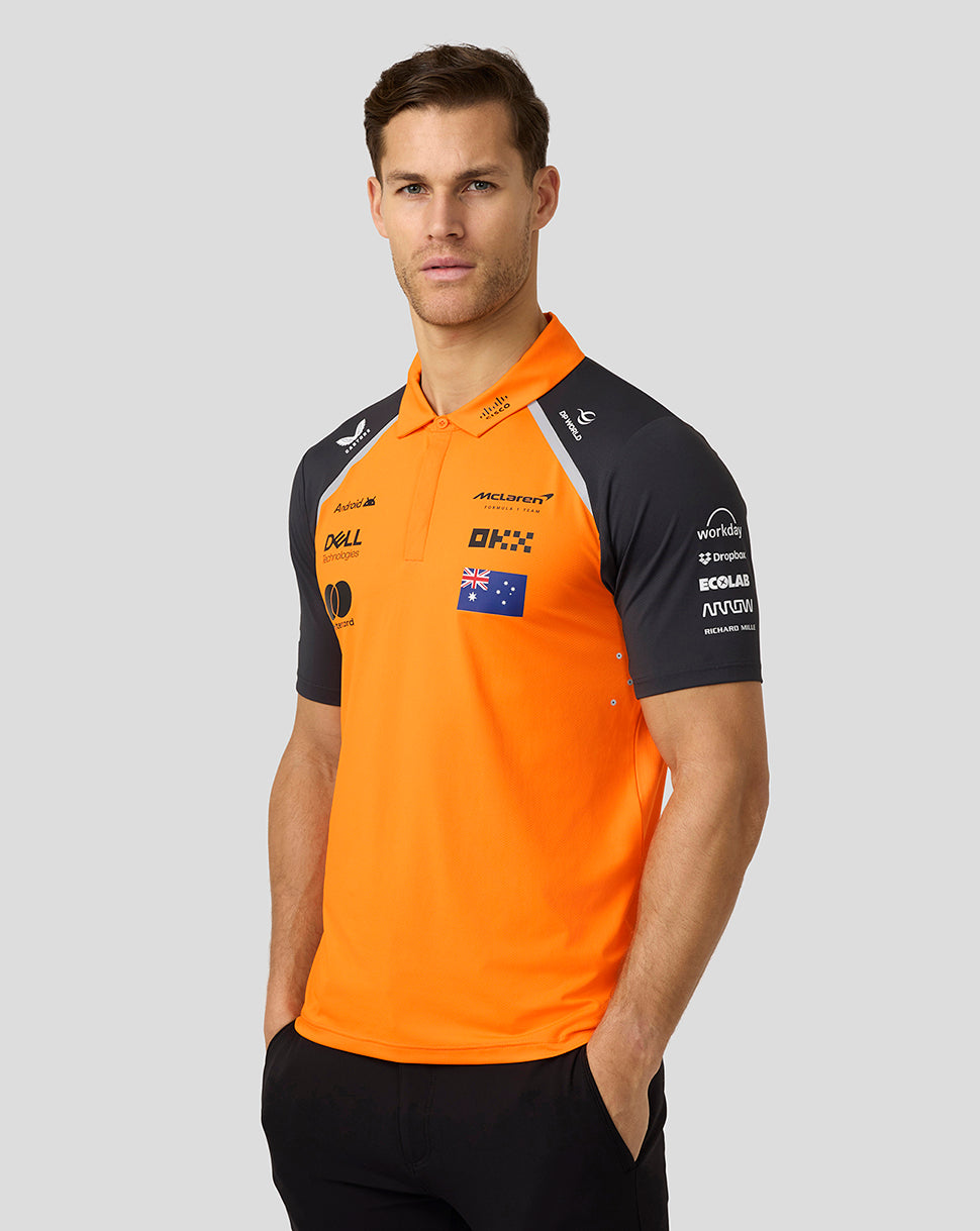 Official Mens McLaren Formula 1 Team Oscar Piastri Polo Shirt - Papaya/Phantom