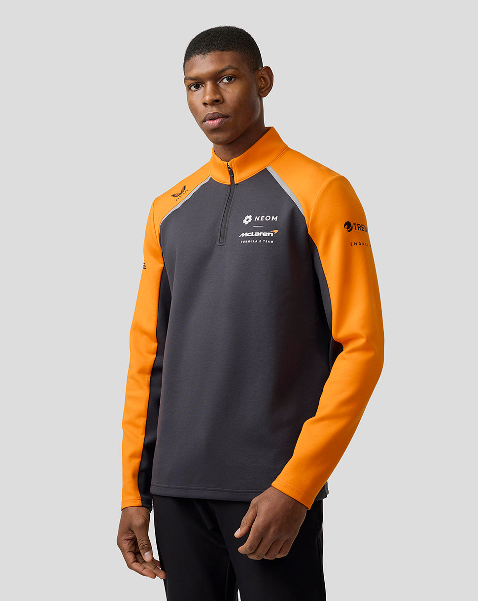 Official Unisex NEOM McLaren Formula E Team Quarter Zip Top - Phantom/Papaya